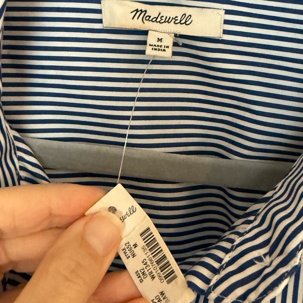 Madewell Navy and White Pinstripe Shirt - Picture 5 of 9